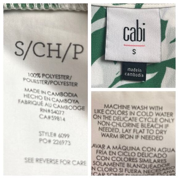 Cabi Top #6099 Collared V-neck Sleeveless Green White Floral Women’s Size Small - Picture 11 of 12